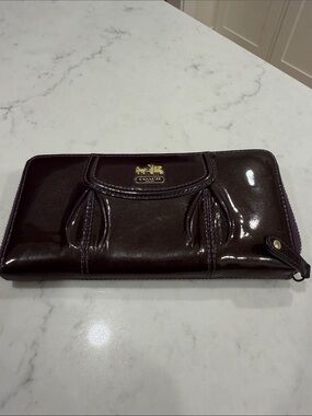 Coach Patent Leather Zip Wallet - purple with Gold shimmer